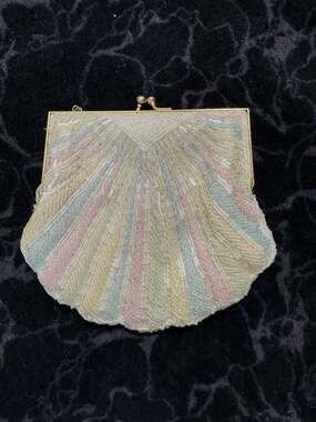 André Cellini Vintage Cottagecore Pastel Rainbow Beaded Seashell Beach Evening C